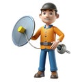 3D Man Cable Guy with Satellite Dish Isolated on Royalty Free Stock Photo