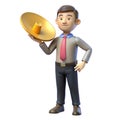 3D Man Cable Guy with Satellite Dish Isolated on Royalty Free Stock Photo