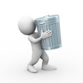 3d man carrying trash can bin Royalty Free Stock Photo