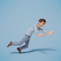 3d man character slipped and fell forward while walking on a blue background
