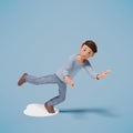 3d man character tripped over a hole and fell forward against a blue background Royalty Free Stock Photo