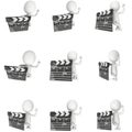 3D man with cinema clapperboard