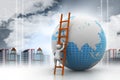 3d man climbing the Globe with the help of ladder Royalty Free Stock Photo