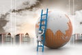 3d man climbing the Globe with the help of ladder Royalty Free Stock Photo