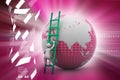 3d man climbing the Globe with the help of ladder Royalty Free Stock Photo