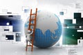 3d man climbing the Globe with the help of ladder Royalty Free Stock Photo