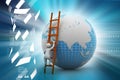 3d man climbing the Globe with the help of ladder Royalty Free Stock Photo