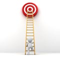 3D Man climbing ladder to the red goal target