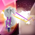 3d man climbing ladder toward financial symbol