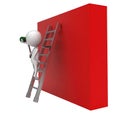 3d man climbing up using ladder holding painting roller concept