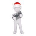 3d man clutching a new keyboard for Christmas