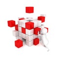 3d man with different blocks. business structure