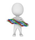 3d man with DNA chain on white.