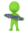 3d man with DNA chain on white.