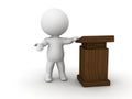 3D Man giving speech beside lectern