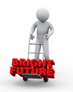 3d man with hand truck taking bright future