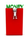 3d man hanging at the edge of ther box next to money text concept Royalty Free Stock Photo