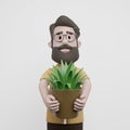 3D Man Happy Holding Tree Plants