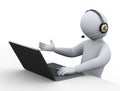 3d man with headphone using laptop Royalty Free Stock Photo