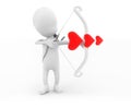 3d man holding arrow and bow - love sign bow in hands concept