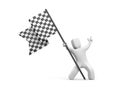 3d man holding a black and white checkered flag. 3d people collection