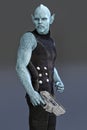 Closeup render of an alien man holding a gun and looking to the side Royalty Free Stock Photo