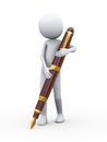 3d man holding large fountain ink pen Royalty Free Stock Photo