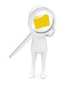 3d man holding magnifier by his hands with a file folder in it c Royalty Free Stock Photo