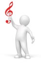 3d man holding music score clef on his hand (clipping path included)