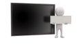3d man holding a white board in hand and presenting large black board concept