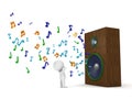 3D Man and Huge Loud Speaker with Musical Notes Royalty Free Stock Photo