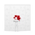 Ã¯Â»Â¿3d man inserting red missing piece in grey puzzle Royalty Free Stock Photo