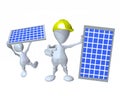 3d man installing a solar panel for clean power conservation