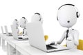 3d man and laptop, call center concept Royalty Free Stock Photo