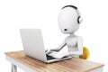 3d man and laptop, call center concept Royalty Free Stock Photo