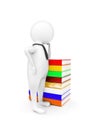 3d man leaning over a pile of books concept