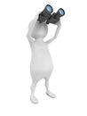3d man looking into binocular on white background Royalty Free Stock Photo