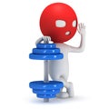 3d Man in mask with blue dumbbell