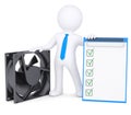 3d man next to a computer fan