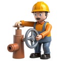 3D Man Operating an Oil Valve on White Background Royalty Free Stock Photo