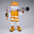 3d man in overalls with screwdriver and sewer pipe Royalty Free Stock Photo