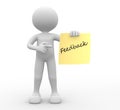 3d man, person and yellow paper. Feedback Royalty Free Stock Photo