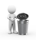 3d man pointing to trash can bin Royalty Free Stock Photo