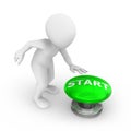 3d man presses the start button. Royalty Free Stock Photo