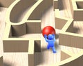 3d man pushing ball in wooden maze game, 3D illustration