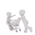 3d man pushing a child on a shopping cart