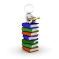 3D Man Reading Book Sitting on Stack of Books Royalty Free Stock Photo