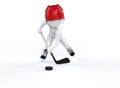 3d man in red hockey helmets, skating on a white background.