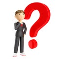 3d render of man with red question mark over white Royalty Free Stock Photo