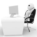 3d man relax in office on chair with LCD monitor screen on table illustration Royalty Free Stock Photo